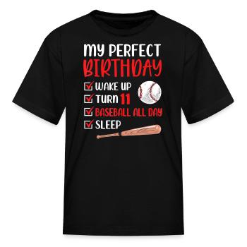 11 Year Old Baseball Birthday Eleven Player - Kid's T-Shirt - black - Front