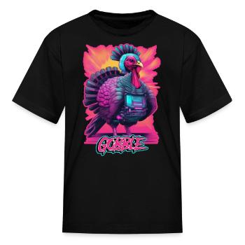 Plump Cyber Vaporwave Turkey 'Gobble' - Kid's T-Shirt - black - Front