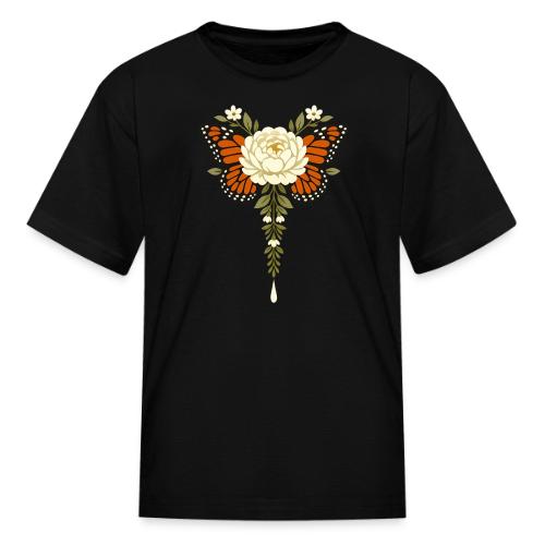 Monarch Butterfly Floral Botanical Art - Kid's T-Shirt