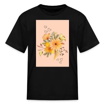  Watercolor Floral Butterflies - Kid's T-Shirt - black - Front