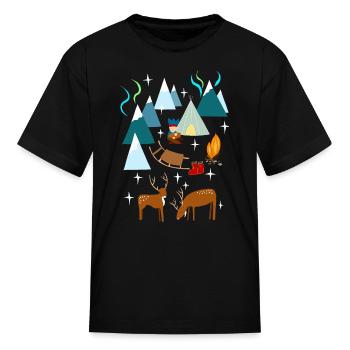 Sami dans le nord de la Norvège la nuit avec des lumières polaires - T-shirt Enfant - noir - Devant