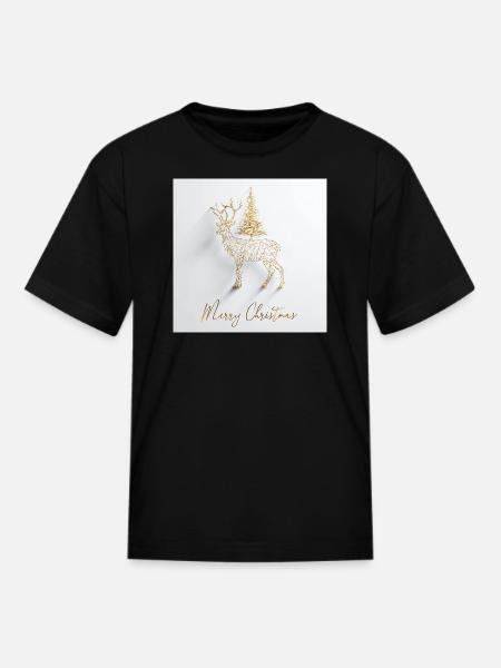 Glittering Reindeer and Christmas Tree - Kid's T-Shirt - black