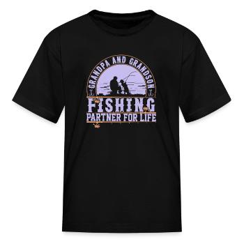 Grandpa and Grandson Fishing - Kid's T-Shirt - black - Front