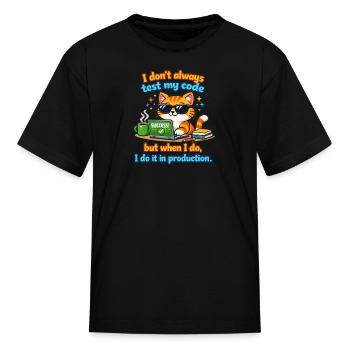 Code Cat in Production - Kid's T-Shirt - black - Front