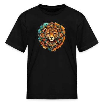 Colorful Mandala Cheetah Sacred Geometry Art - Kid's T-Shirt - black - Front