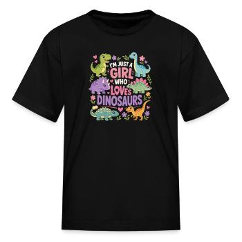 Cute Dinosaur Girl Dino Lover Prehistoric Art - Kid's T-Shirt - black - Front