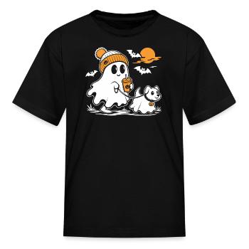 Ghost Walking Dog Ghost Dog Halloween - Kid's T-Shirt - black - Front