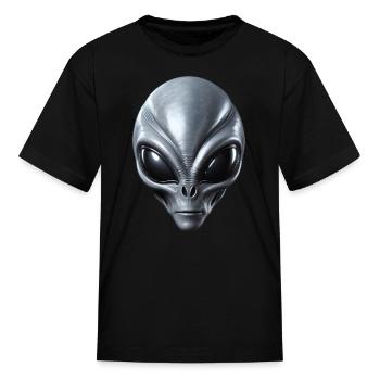 Real Grey Alien Extraterrestrial Face - Kid's T-Shirt - black - Front