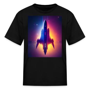 Neon Spaceship - Kid's T-Shirt - black - Front