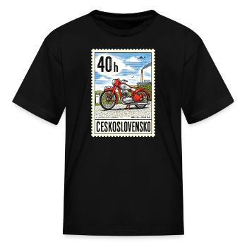 Vintage Czechoslovakia Jawa 250 Motorcycle Postage - Kid's T-Shirt - black - Front