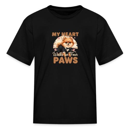 My Heart Walks on Four Paws – Pomeranian tee - Kid's T-Shirt