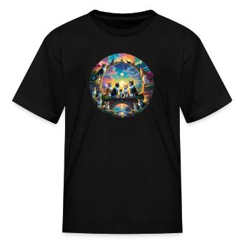Colorful Cats in Heaven - Kid's T-Shirt - black - Front