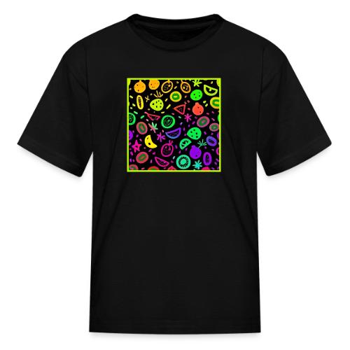 Vibrant Neon Fruits Pattern Art - Kid's T-Shirt