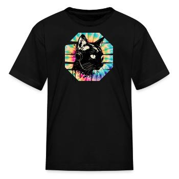 Cat Wearing Headphones | cat wearing earphones - Kid's T-Shirt - black - Front