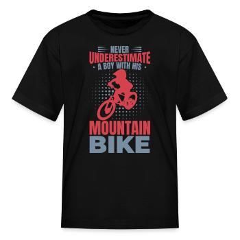 Never Underestimate Mountain Biking Boy - Kid's T-Shirt - black - Front