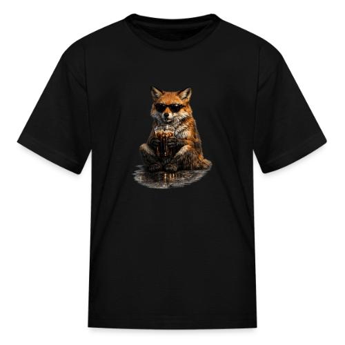 Cool Red Fox Wearing Sunglasses Drinking Coffee - Kid's T-Shirt