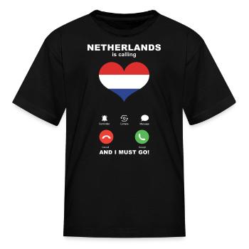 Netherlands is calling Netherlands Heart Flag - Kid's T-Shirt - black - Front