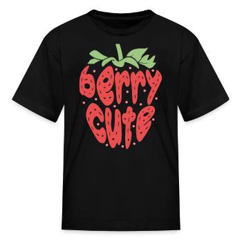 Berry Pun Fruit Fruitarian Strawberry Berry Cute - Kid's T-Shirt - black - Front