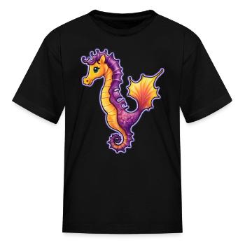 AI Airbrushed Seahorse Ocean Cartoon - Kid's T-Shirt - black - Front