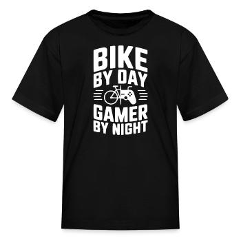 Bike By Day Gamer By Night - Kid's T-Shirt - black - Front