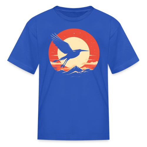 Majestic Crane Soaring Against Rising Sun - Kid's T-Shirt