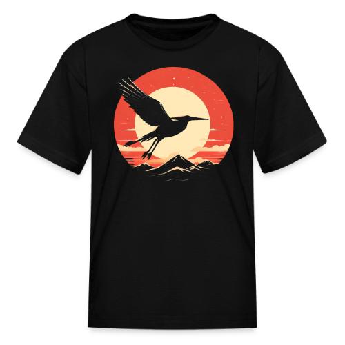 Majestic Crane Soaring Against Rising Sun - Kid's T-Shirt