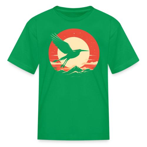 Majestic Crane Soaring Against Rising Sun - Kid's T-Shirt