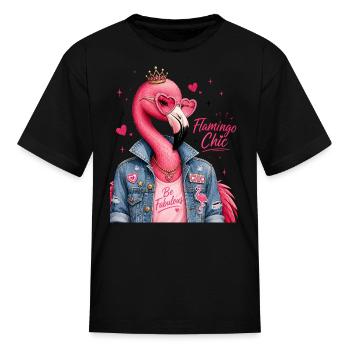 Flamingo Chic Graphic t-shirt design  - Kid's T-Shirt - black - Front