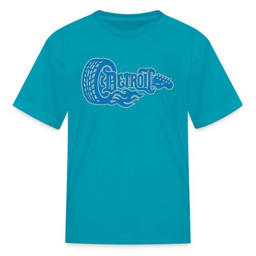 The D® - Detroit Wheel Guitar with Flames Bl Slvr - Kid's T-Shirt