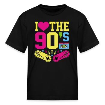 Heart 90s 1990s gamer Outfit Nineties Costume - Kid's T-Shirt - black - Front