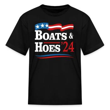 Boats & Hoes 24 Vintage Retro Meme Step Brother - Kid's T-Shirt - black - Front