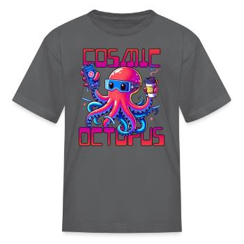 Futuristic Cosmic Octopus - Kid's T-Shirt - charcoal - Front