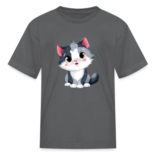 Sweet Sitting Kitten Cartoon Smiling - Kid's T-Shirt