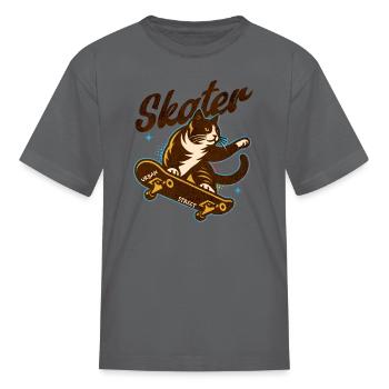 Cat Skater on Skaboard for SK8 lovers - Kid's T-Shirt - charcoal - Front