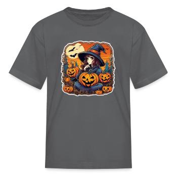 Haunted Witch with Jack-o Lanterns,Halloween shirt - Kid's T-Shirt - charcoal - Front