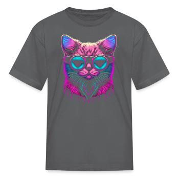Neon Kitty - Kid's T-Shirt - charcoal - Front