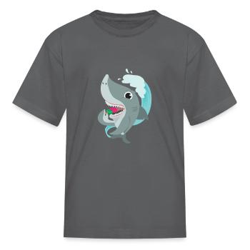 Shark Eating Ice Lolly Summer Kids Funny Gift Idea - Kid's T-Shirt - charcoal - Front