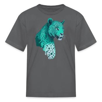 Artistic turquoise leopard - Kid's T-Shirt - charcoal - Front