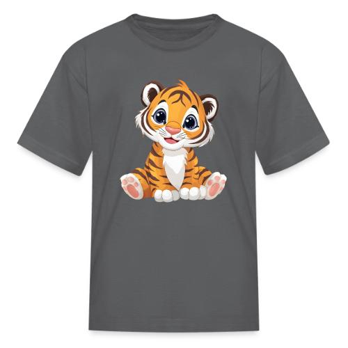 Adorable Cartoon Tiger Cub with Innocent Eyes - Kid's T-Shirt