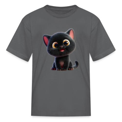 Adorable 3D Black Kitten with Big Eyes - Kid's T-Shirt