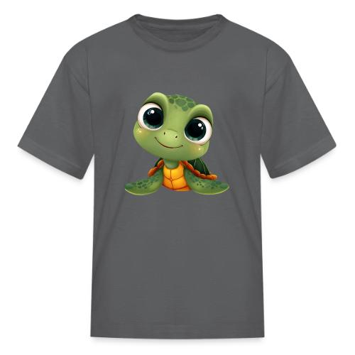 Cheerful Green Cartoon Sea Turtle with Big Eyes - Kid's T-Shirt