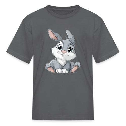 Joyful Grey and White Baby Rabbit Cartoon - Kid's T-Shirt