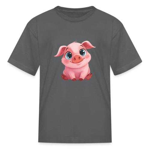 Adorable Cartoon Baby Pig Sitting with Big Eyes - Kid's T-Shirt