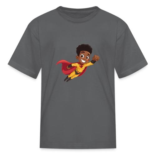 Flying Cartoon Superhero Boy in Red Cape - Kid's T-Shirt