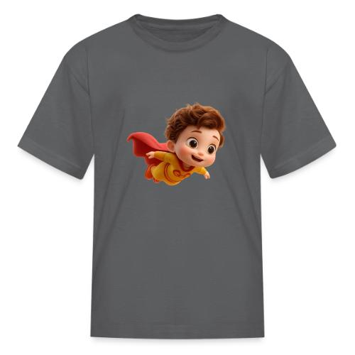 Flying Cartoon Superhero Boy in Yellow Suit - Kid's T-Shirt