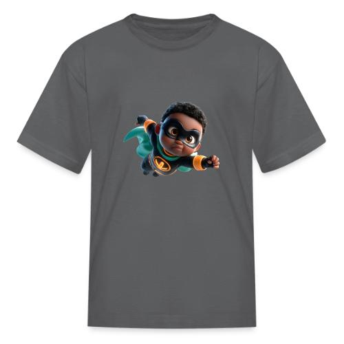 Brave Cartoon Superhero Boy in Green Cape - Kid's T-Shirt