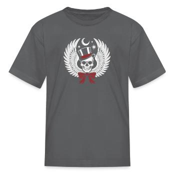 Sir Skull With Top Hat and Feather Wings - Kid's T-Shirt - charcoal - Front