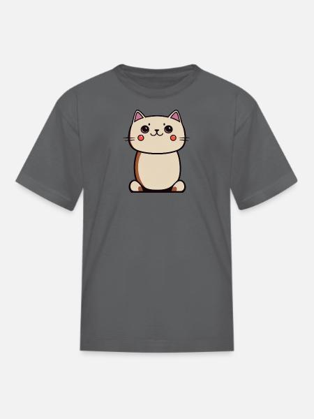 Cartoon kawaii cat - Kid's T-Shirt - charcoal