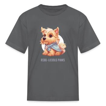 Cute Furry Dog Wearing Robe - Kid's T-Shirt - charcoal - Front