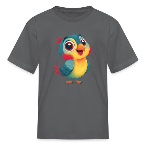 Bright Cartoon Parrot with Joyful Expression - Kid's T-Shirt